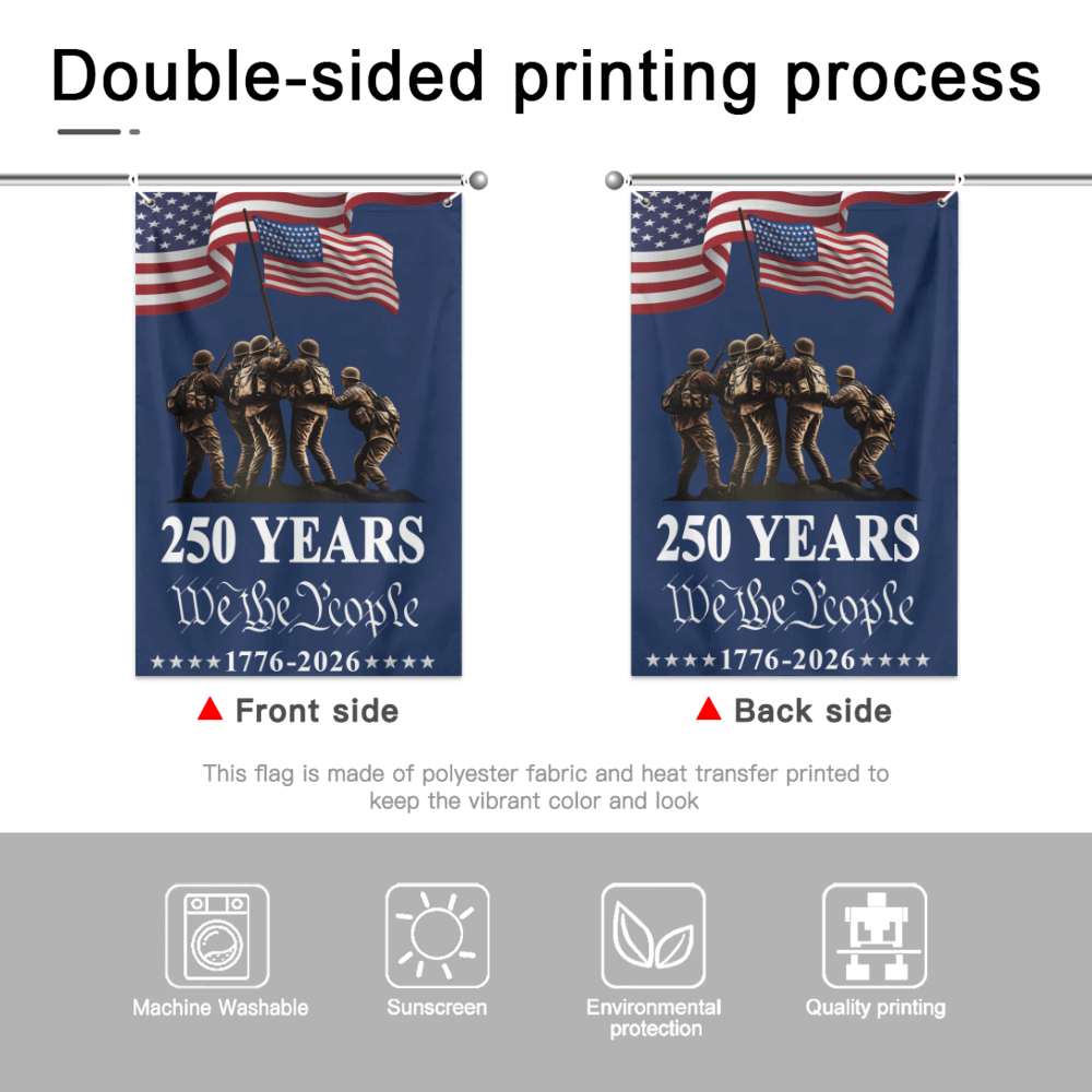 We The People 250 Years Soldiers Vertical Banner Flag (1776–2026)