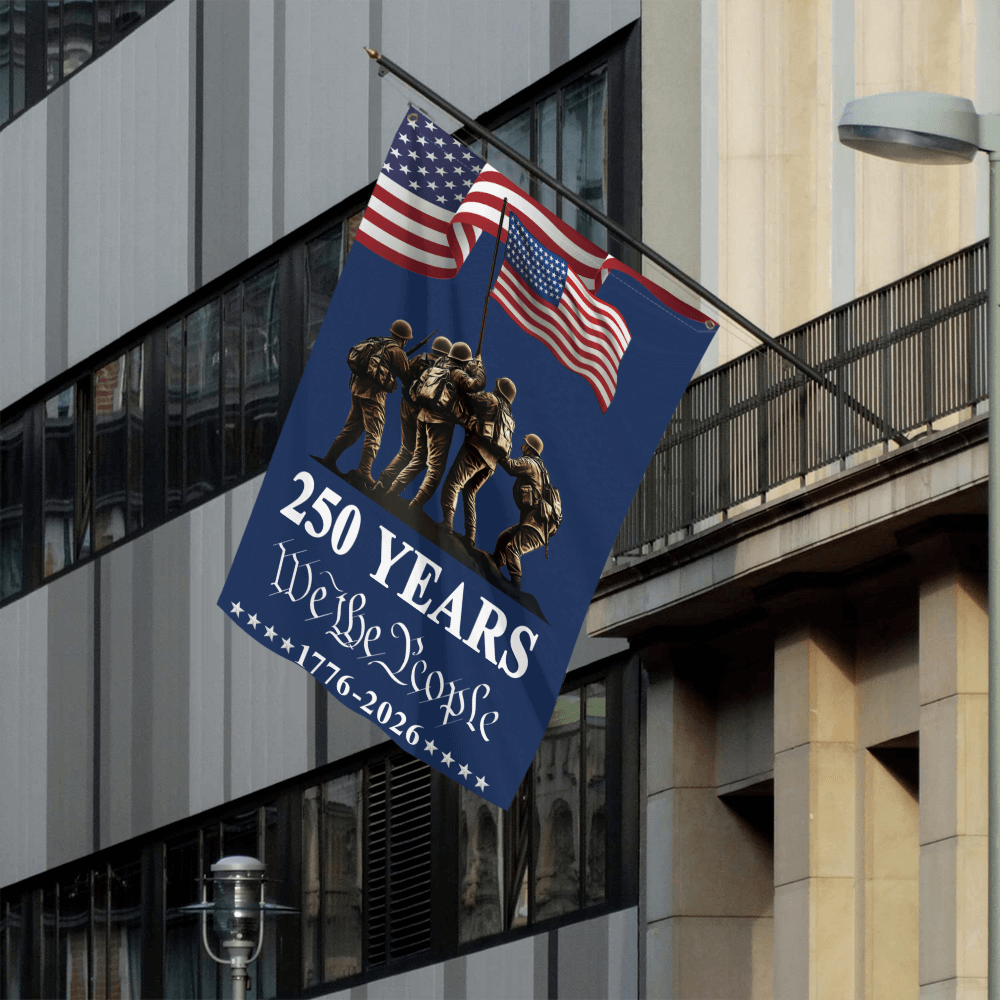 We The People 250 Years Soldiers Vertical Banner Flag (1776–2026)