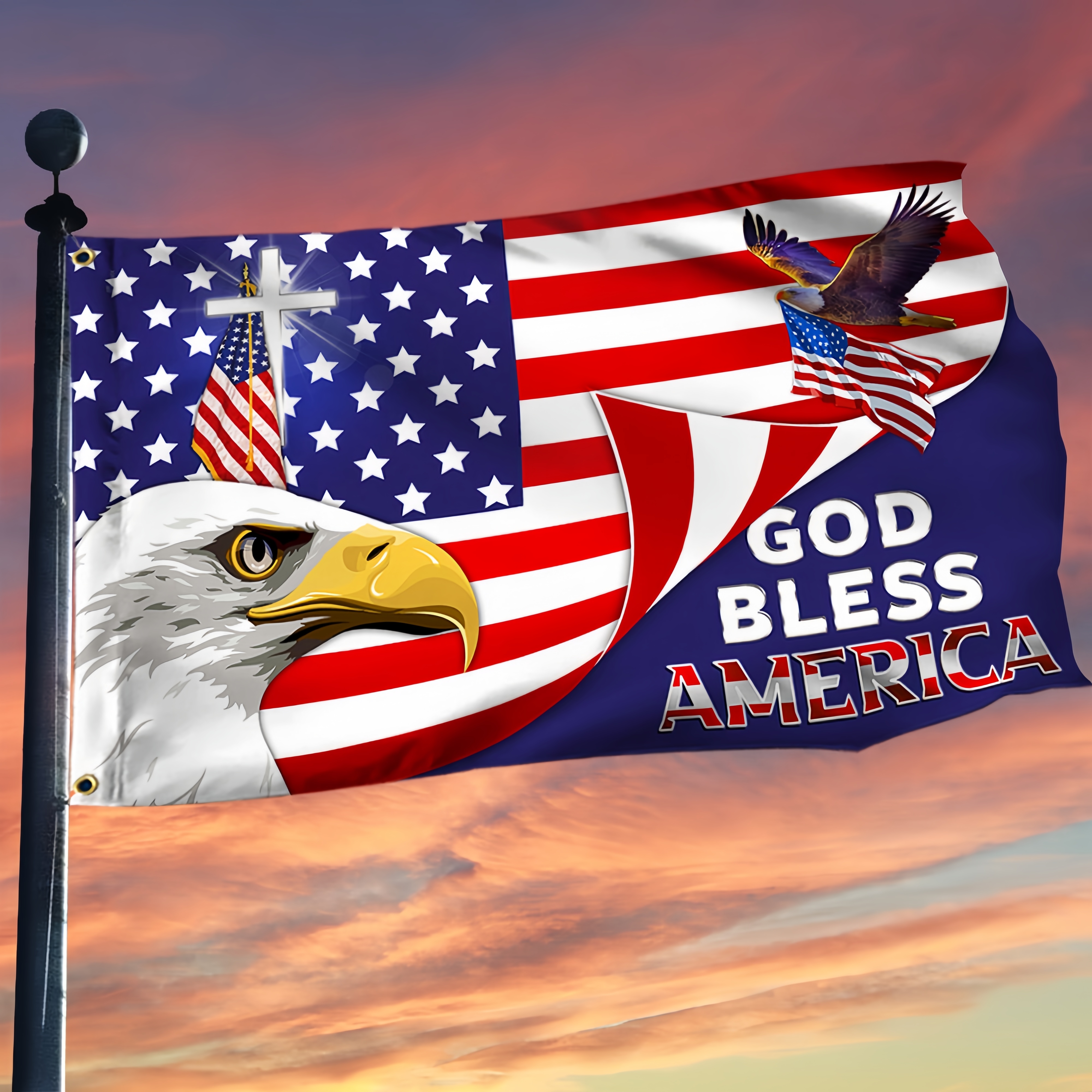 God Bless America Eagle Grommet Flag CUL701GF