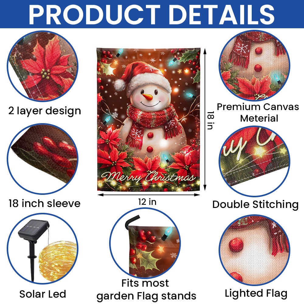 Snowman Christmas Solar LED Holiday Winter Garden Flag CUL4836