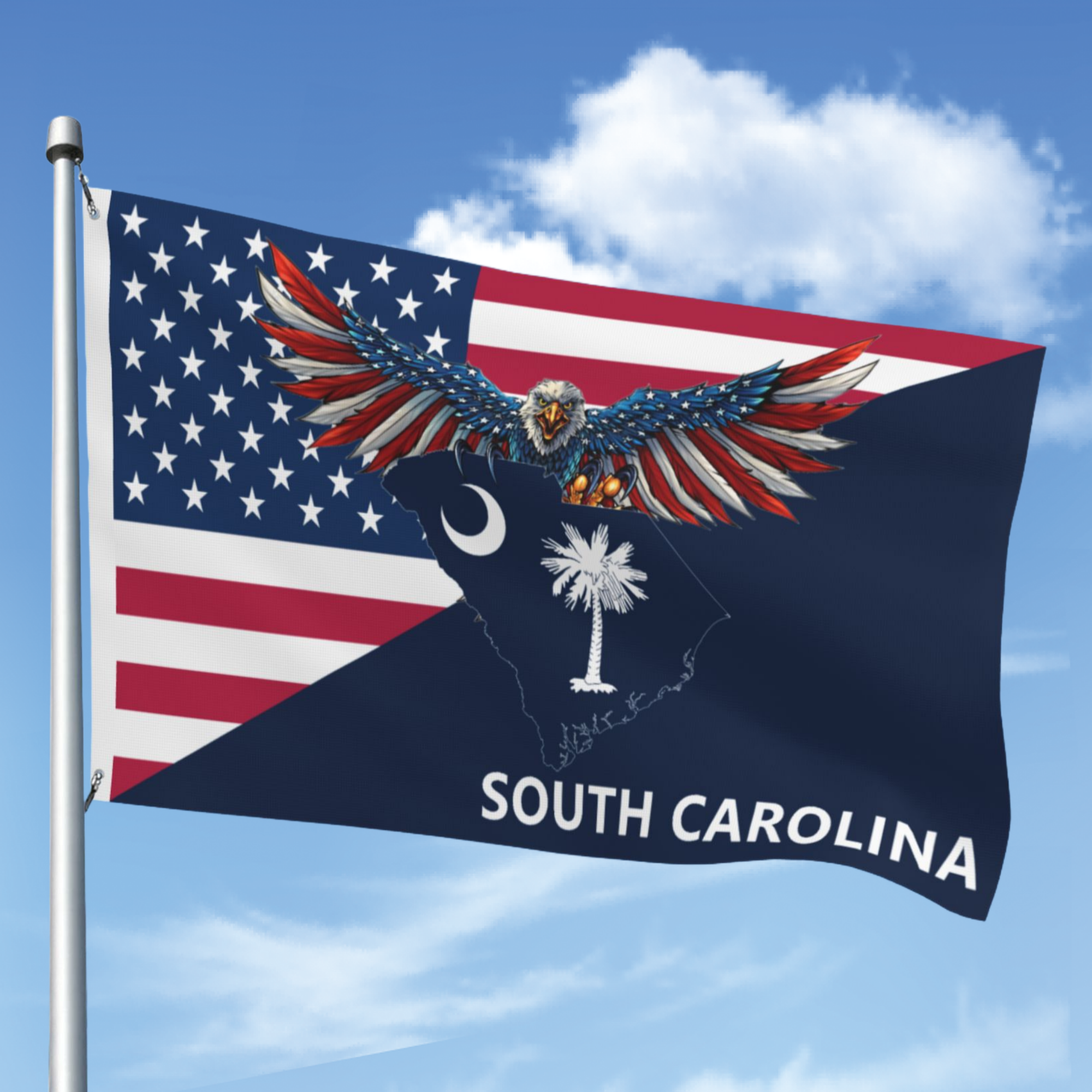 South Carolina Eagle Flag American South Carolina Map 3-Layer Heavy Grommet Flag SCEGLECL