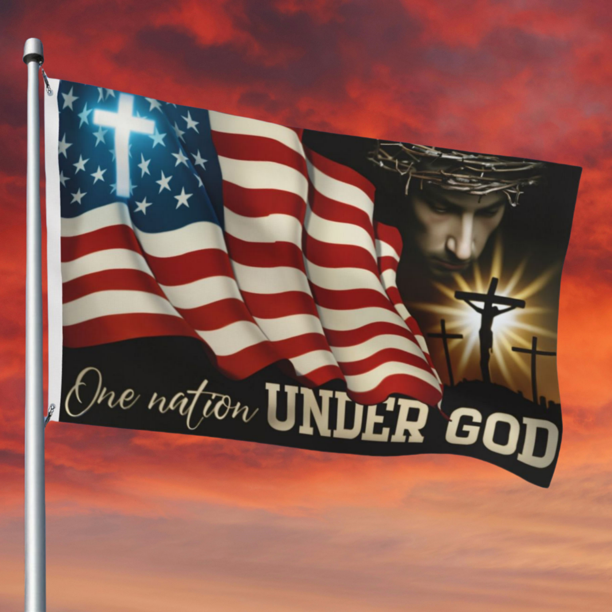 Jesus Christian Patriotic American Grommet Flag - One Nation Under God CTPT355GF