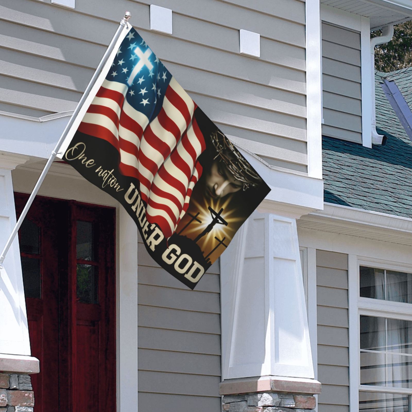 Jesus Christian Patriotic American Grommet Flag - One Nation Under God CTPT355GF