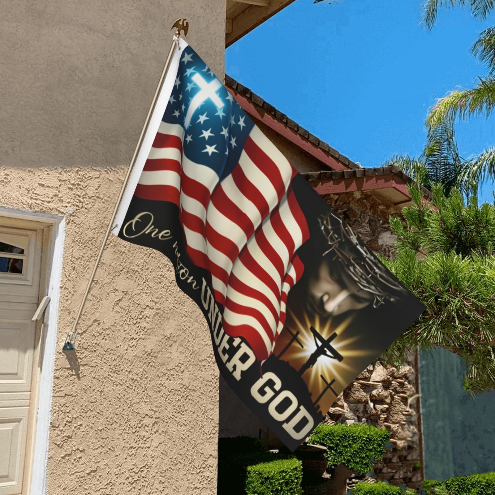 Jesus Christian Patriotic American Grommet Flag - One Nation Under God CTPT355GF