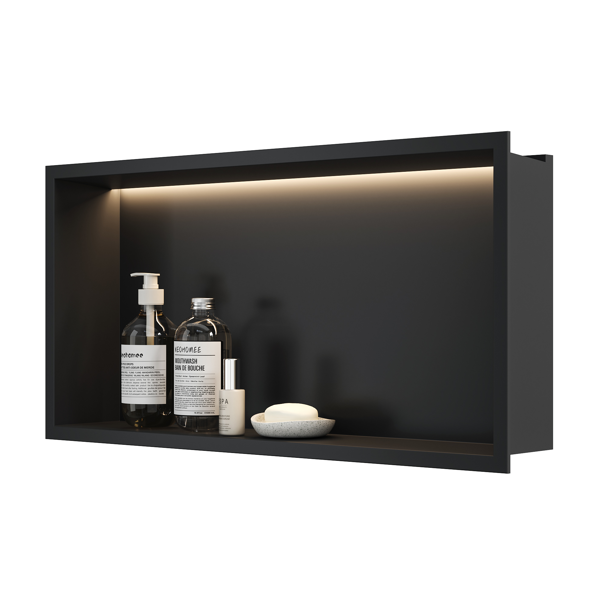 Neohomee 36x12 Matte Black Wall Niche with Non-dimmable LED Light Strip, StainlessSteel Shower Niche Cabinet, NO Tile Needed Recessed Niche Storage Organizer for Shampoo