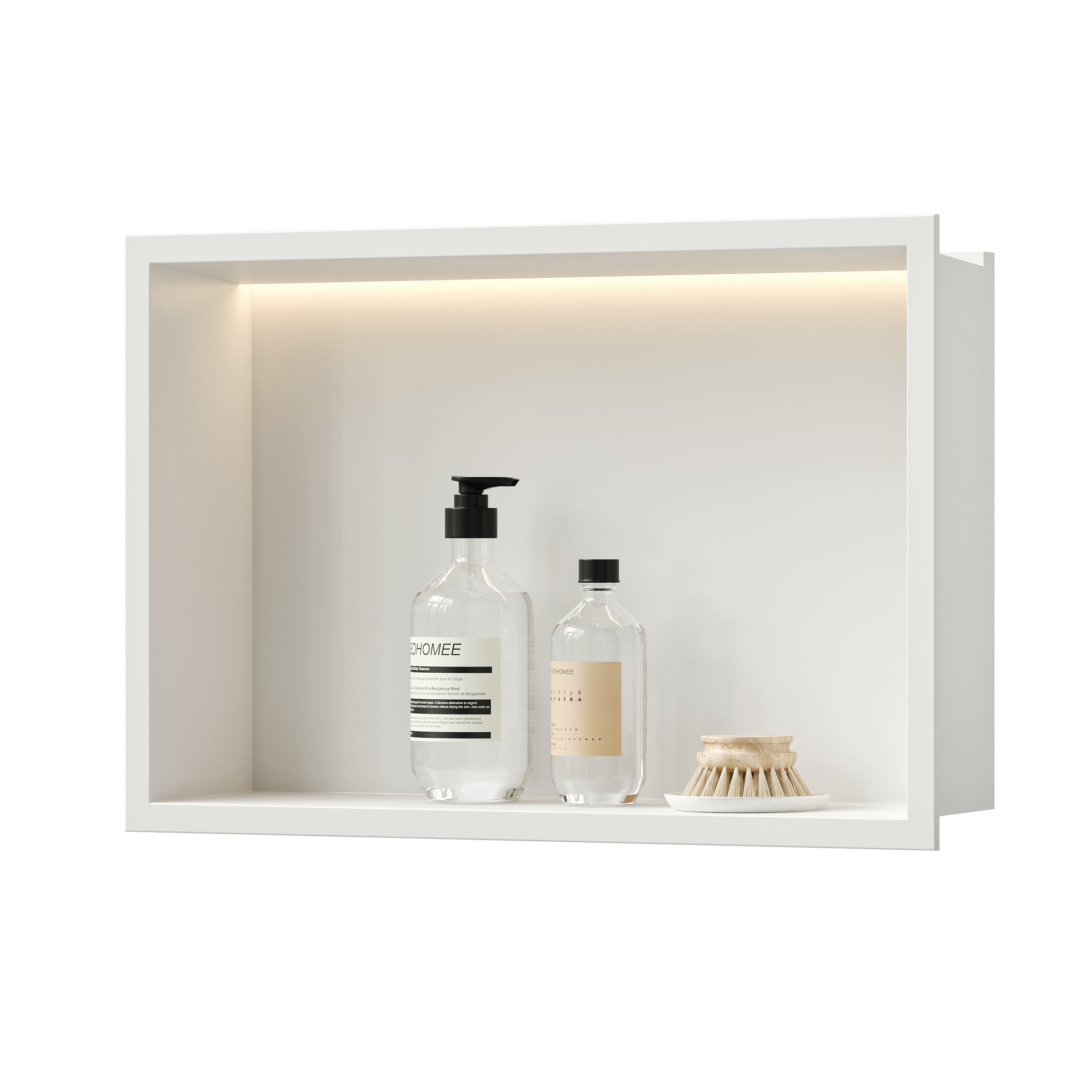 Neohomee 18x12 Wall Niche with LED Light Strips, White Shower Niche Cabinet, Stainless Steel Bathroom Shelf, NO Tile Needed Recessed Niche Storage Organizer