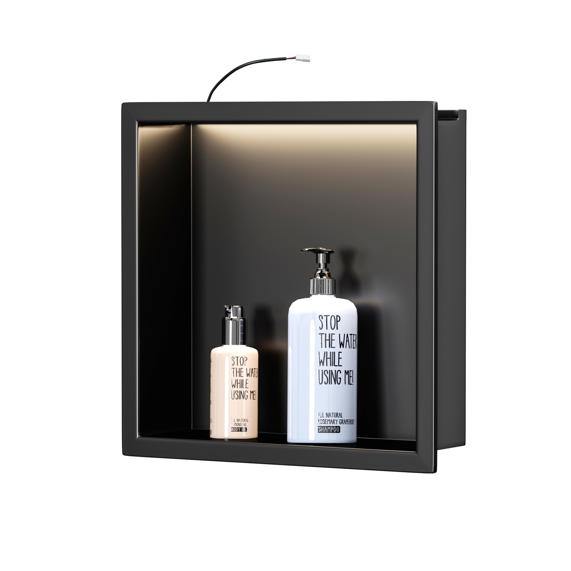 Neodrain LED Tube Wall Niche, 24"X12" Matte Black Wall Niche, Stainless Steel Bathroom Niche with Led Light, Recessed Shower Niche Cubby for Shampoo Over Mount Installation, NO Tile Needed