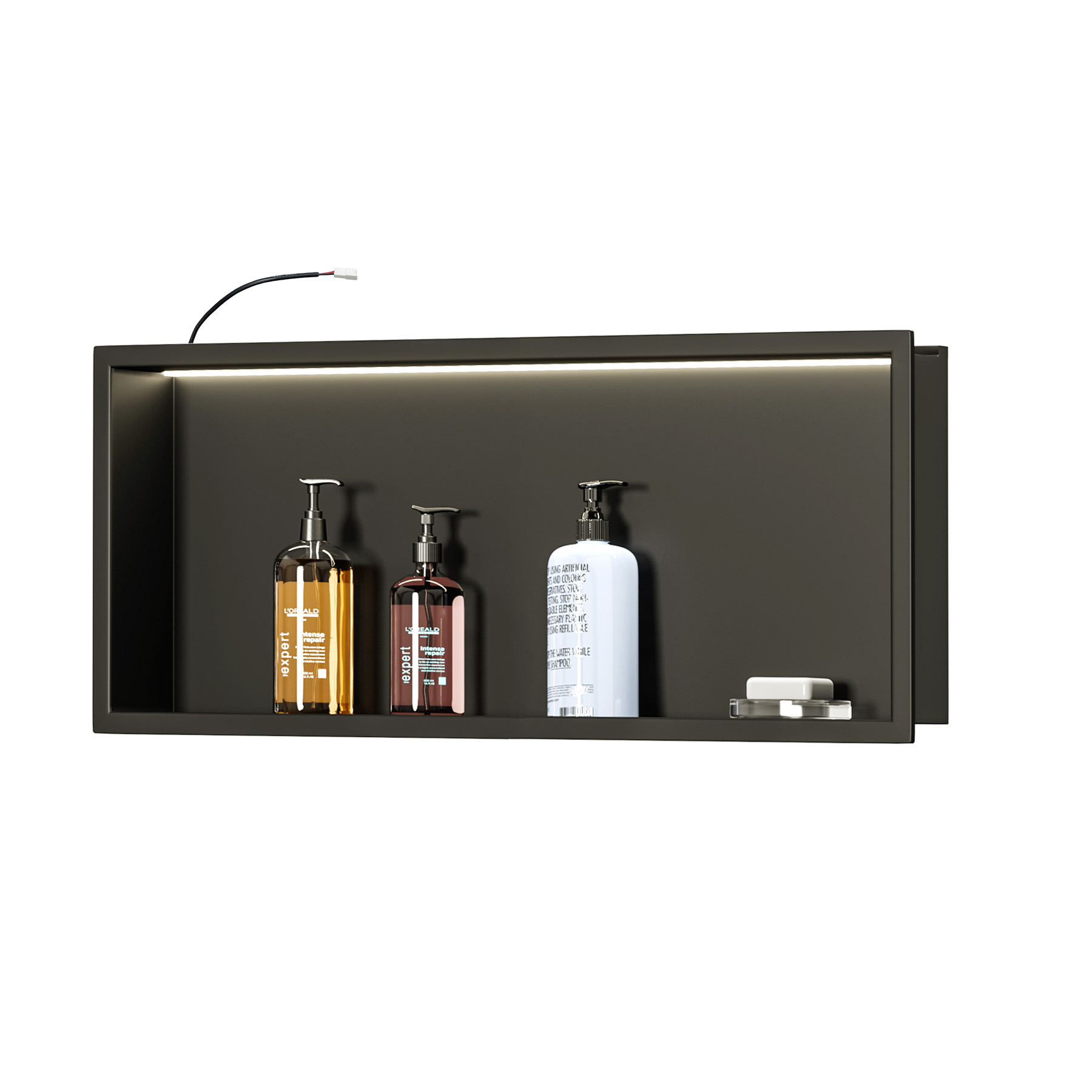 Neodrain LED Tube Wall Niche, 24"X12" Matte Black Wall Niche, Stainless Steel Bathroom Niche with Led Light, Recessed Shower Niche Cubby for Shampoo Over Mount Installation, NO Tile Needed