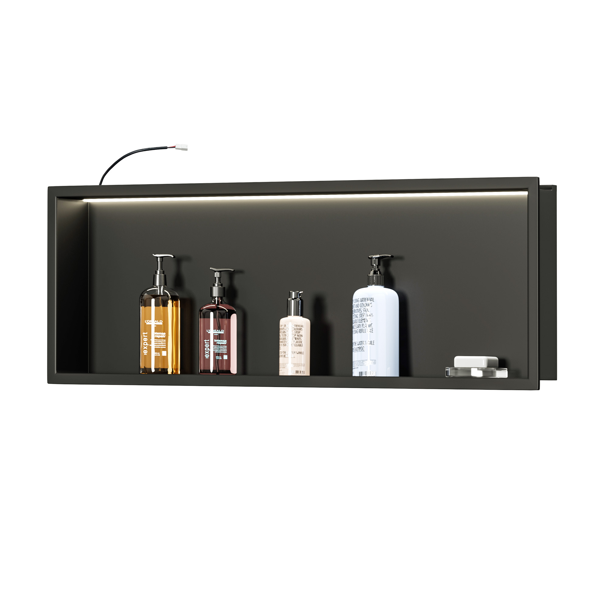 Neodrain LED Tube Wall Niche, 24"X12" Matte Black Wall Niche, Stainless Steel Bathroom Niche with Led Light, Recessed Shower Niche Cubby for Shampoo Over Mount Installation, NO Tile Needed