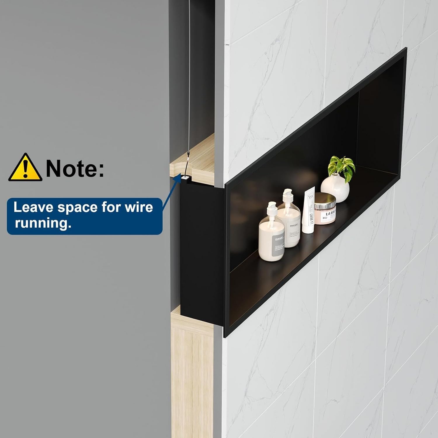 Neohomee 36x12 Matte Black Wall Niche with Non-dimmable LED Light Strip, StainlessSteel Shower Niche Cabinet, NO Tile Needed Recessed Niche Storage Organizer for Shampoo
