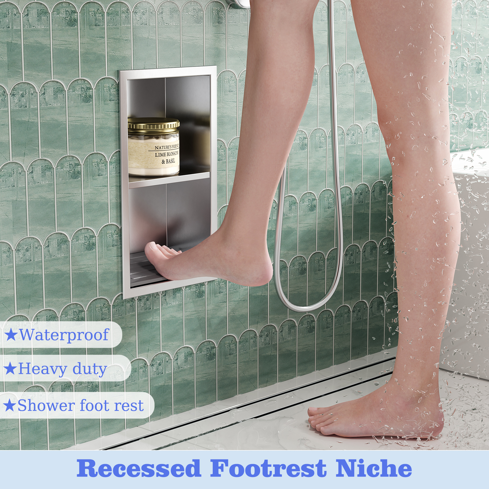 Shower Foot Rest for Shaving Legs, Recessed Bathroom Wall Niche Recessed Shower Step, Waterproof &Space Saving Shower Niche,Bathroom Foot Rest,Wall Soap Holder