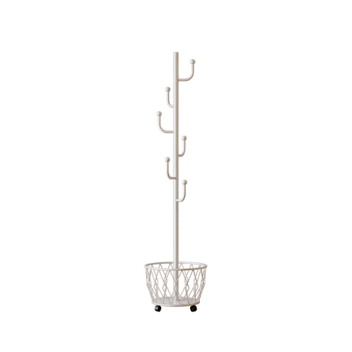 Black Cactus shaped Coat Rack Hanger Freestanding, Metal Clothes Rack with Basket 6 Hooks to Hang Clothes, Hat, Bag for Entryway, Hallway, Bedroom