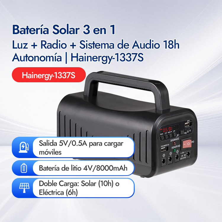 Solar Kit Multiusos: Radio/2 Luces/Carga Hainergy -1377S