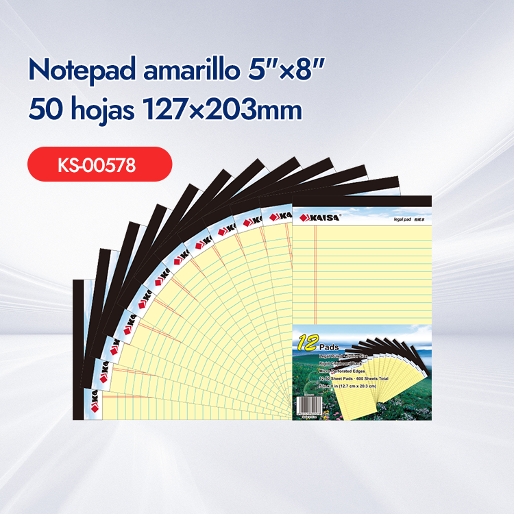 Notepad amarillo 5"×8" 50 hojas 127×203mm