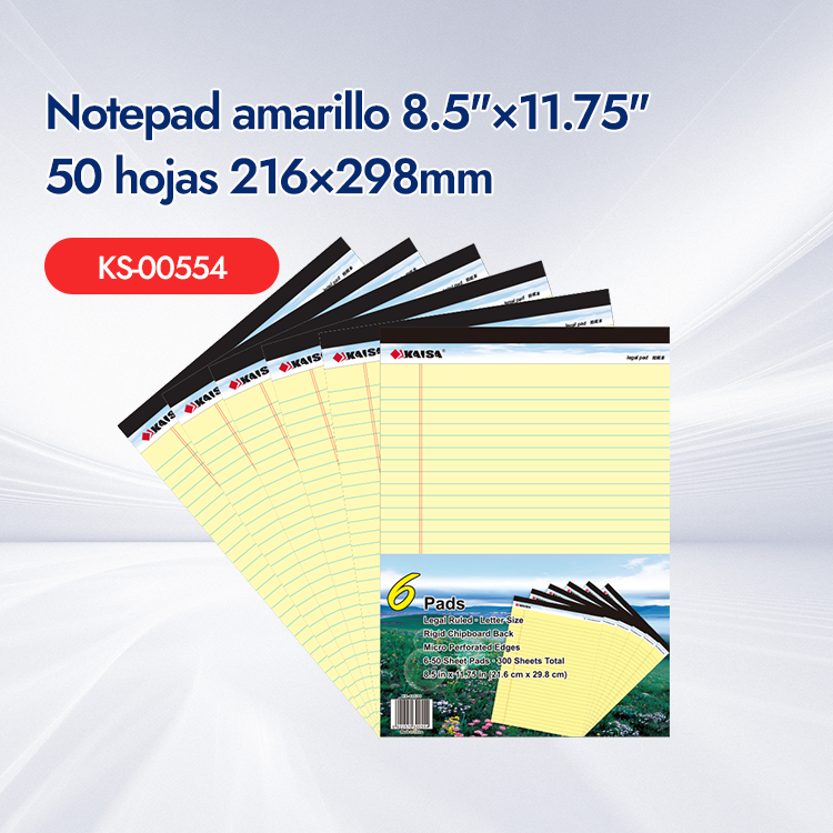 Notepad amarillo 8.5"×11.75" 50 hojas 216×298mm (6 unidades)