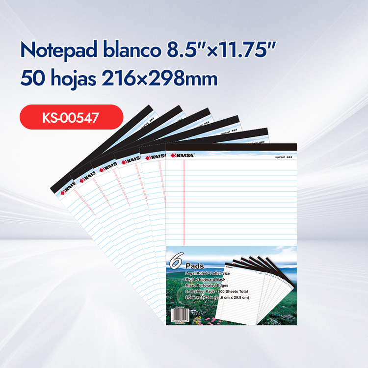 Notepad blanco 8.5"×11.75" 50 hojas 216×298mm 