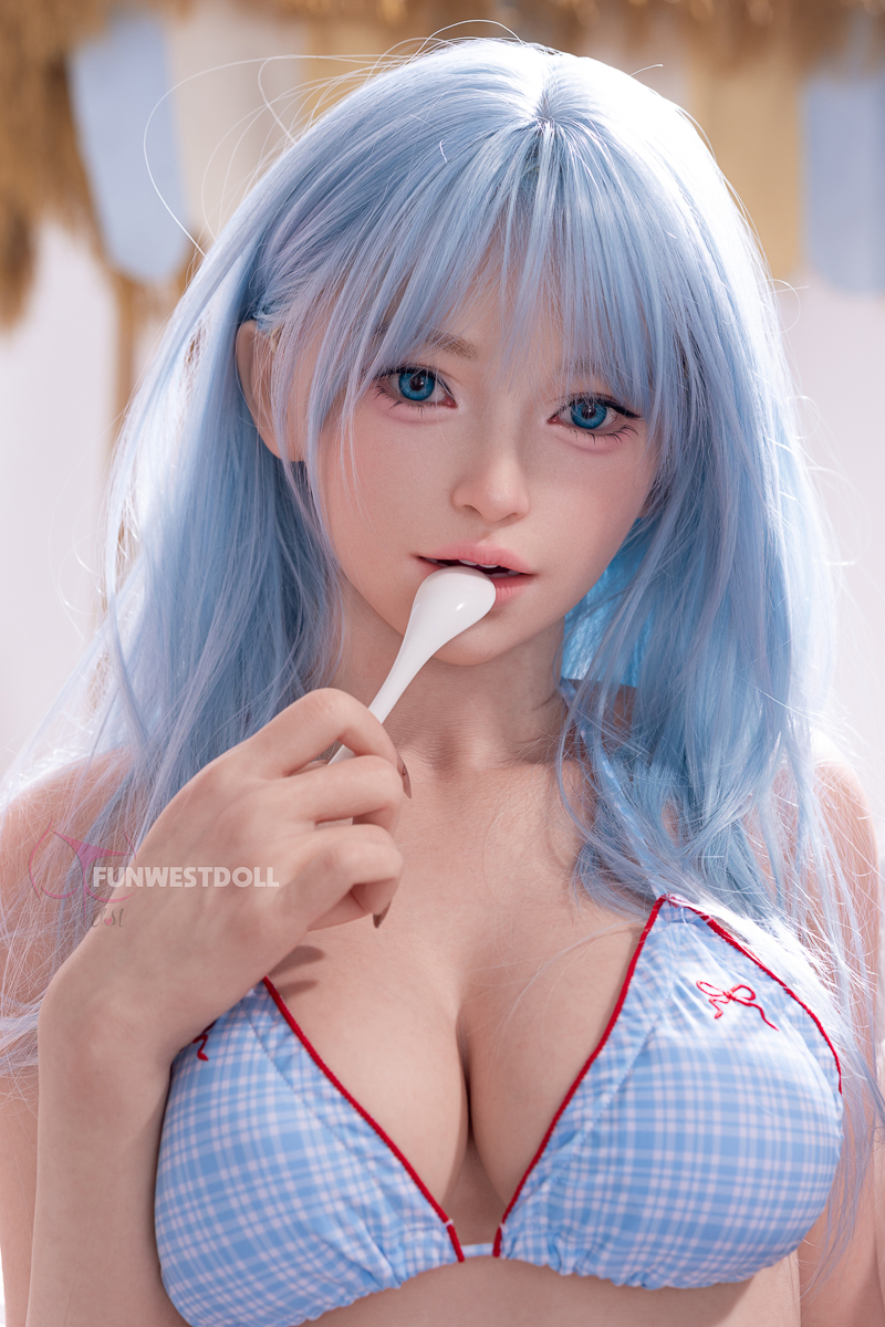 Alice silicone sex face with blue-short hair