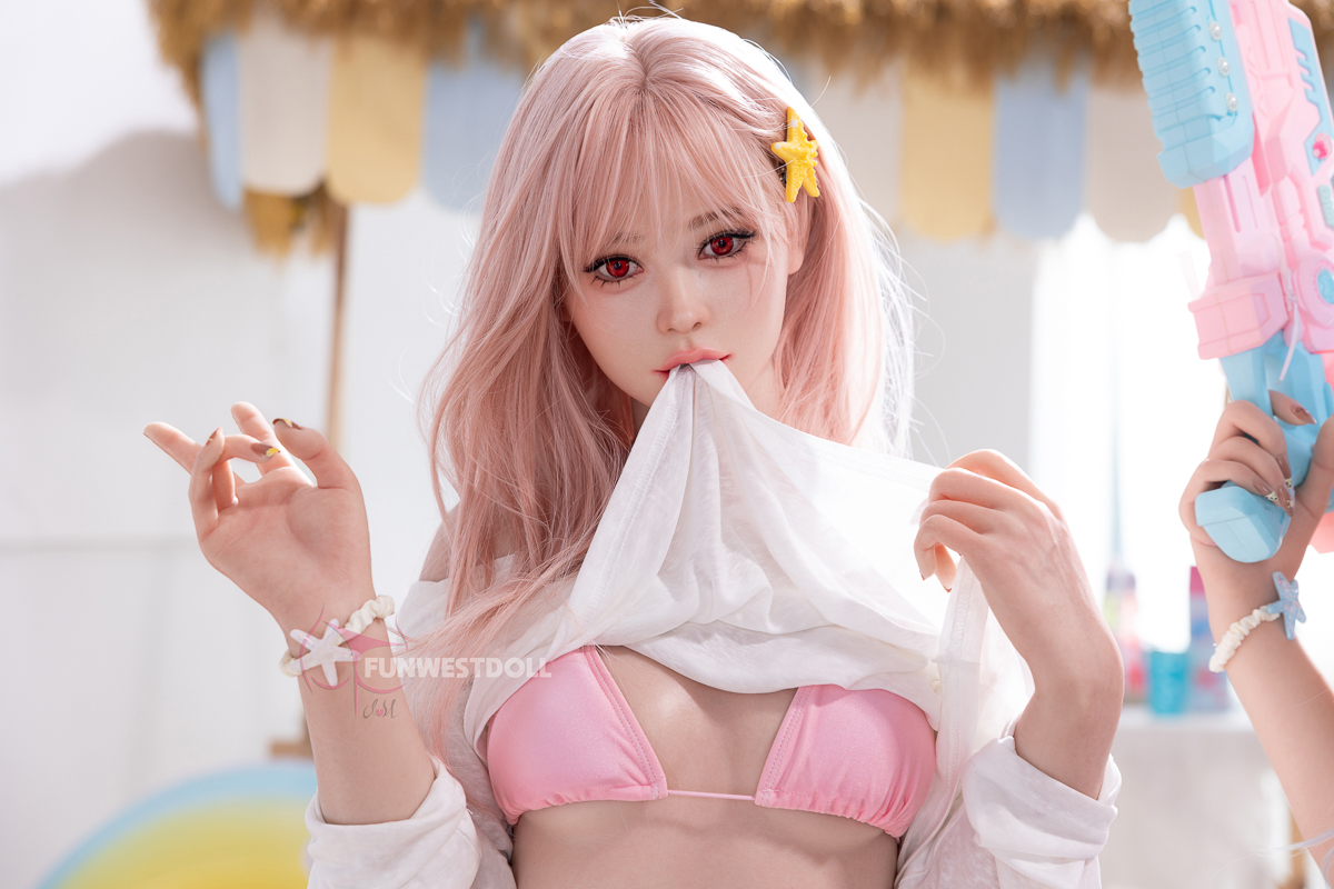 Lucy Silicone Sex Doll with pink hair and red eyes