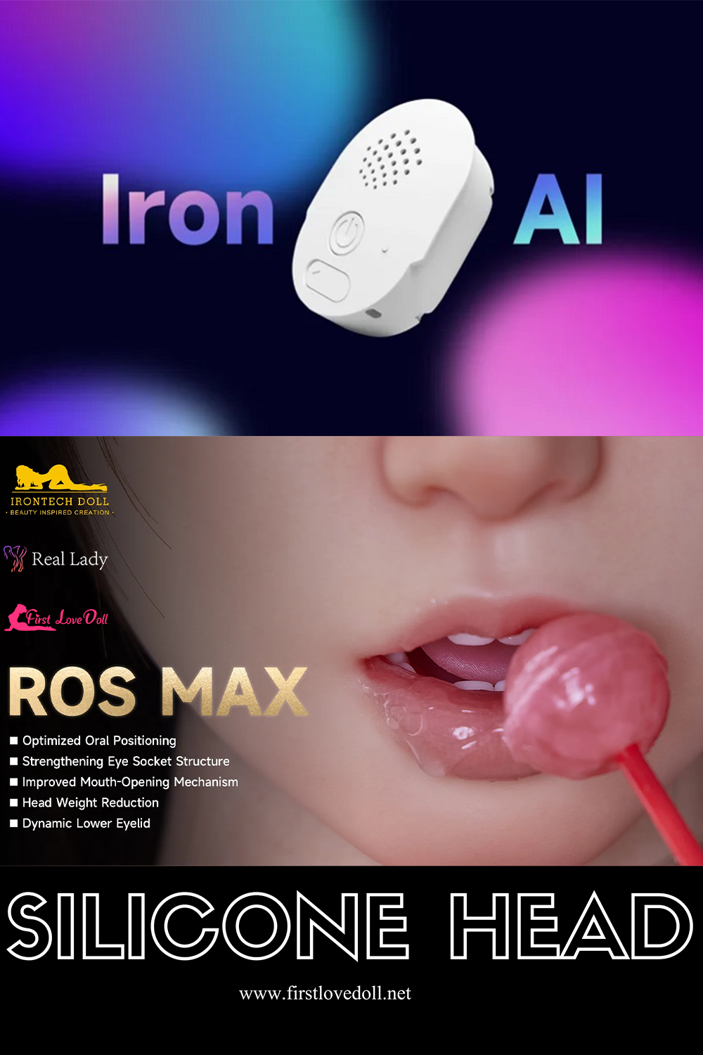 Real Lady & IronTech | ROS MAX AI Head - AI Silicone Head For Sex Doll