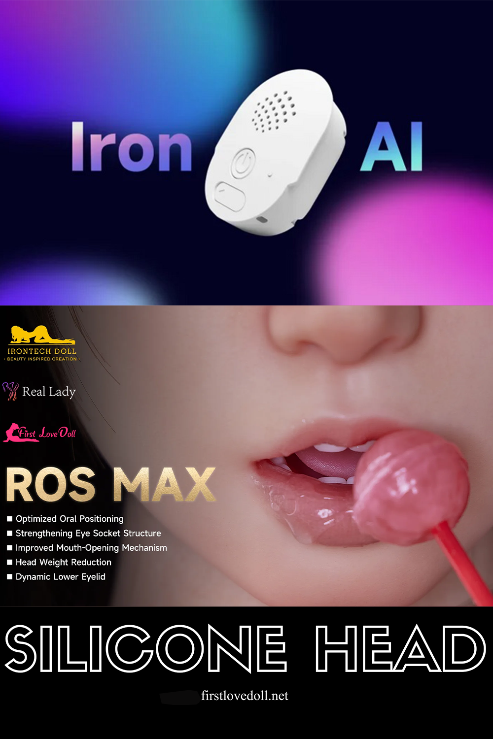 Real Lady & IronTech | ROS MAX AI Head - AI Silicone Head For Sex Doll