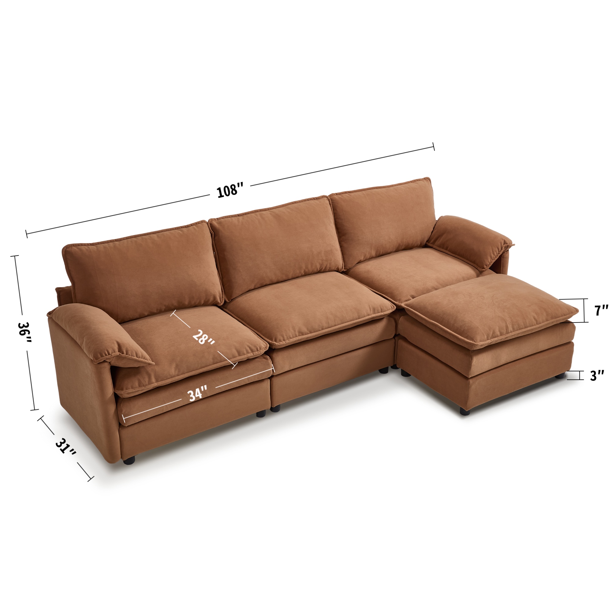 3-Seater Sofa with Ottoman Dimensions