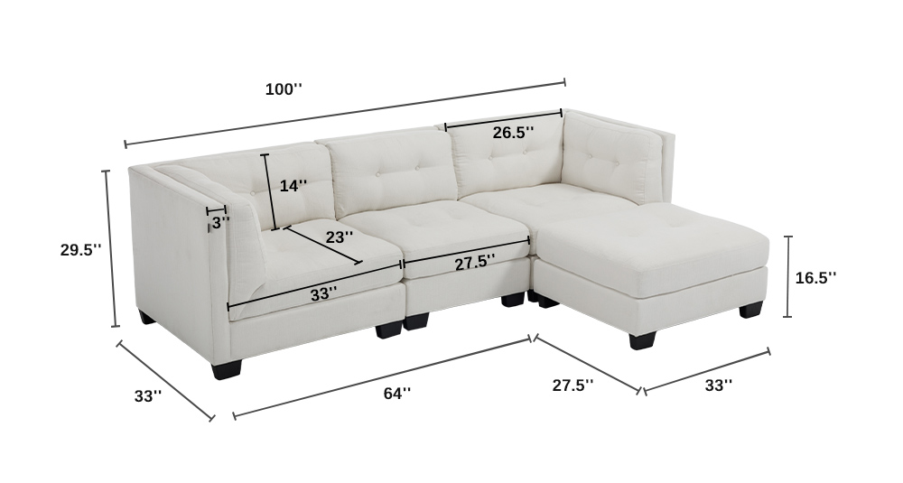 3-Seater Sofa with Ottoman Dimensions