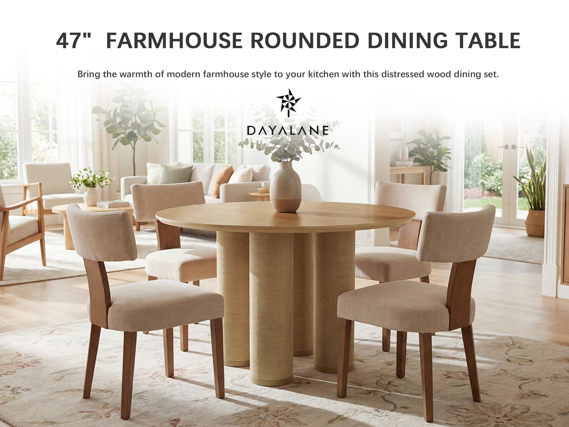 Close-up of the veneer tabletop and sturdy dining table construction