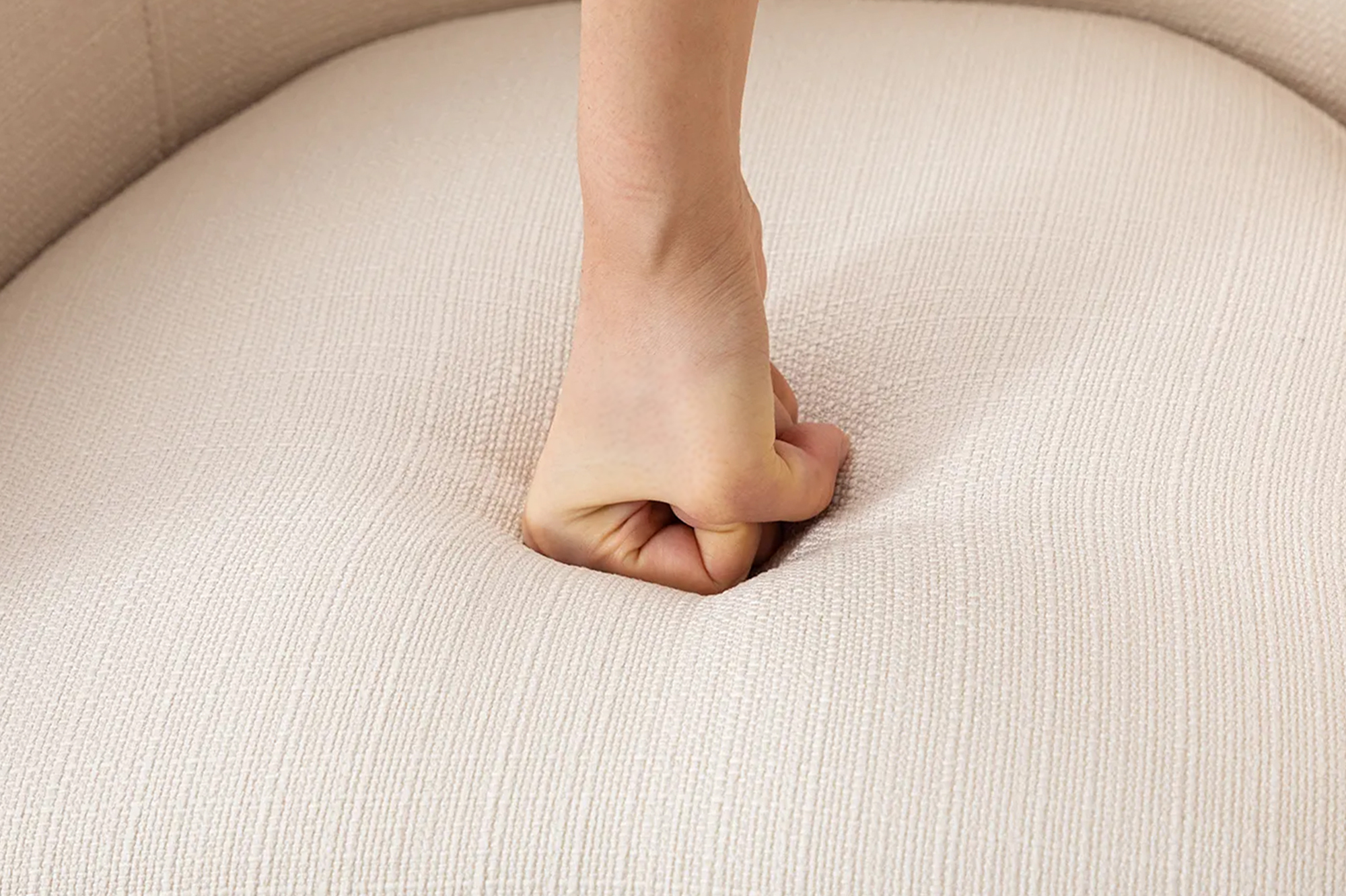 Close-up of the linen and velvet upholstery on the Vintle Bar Stool