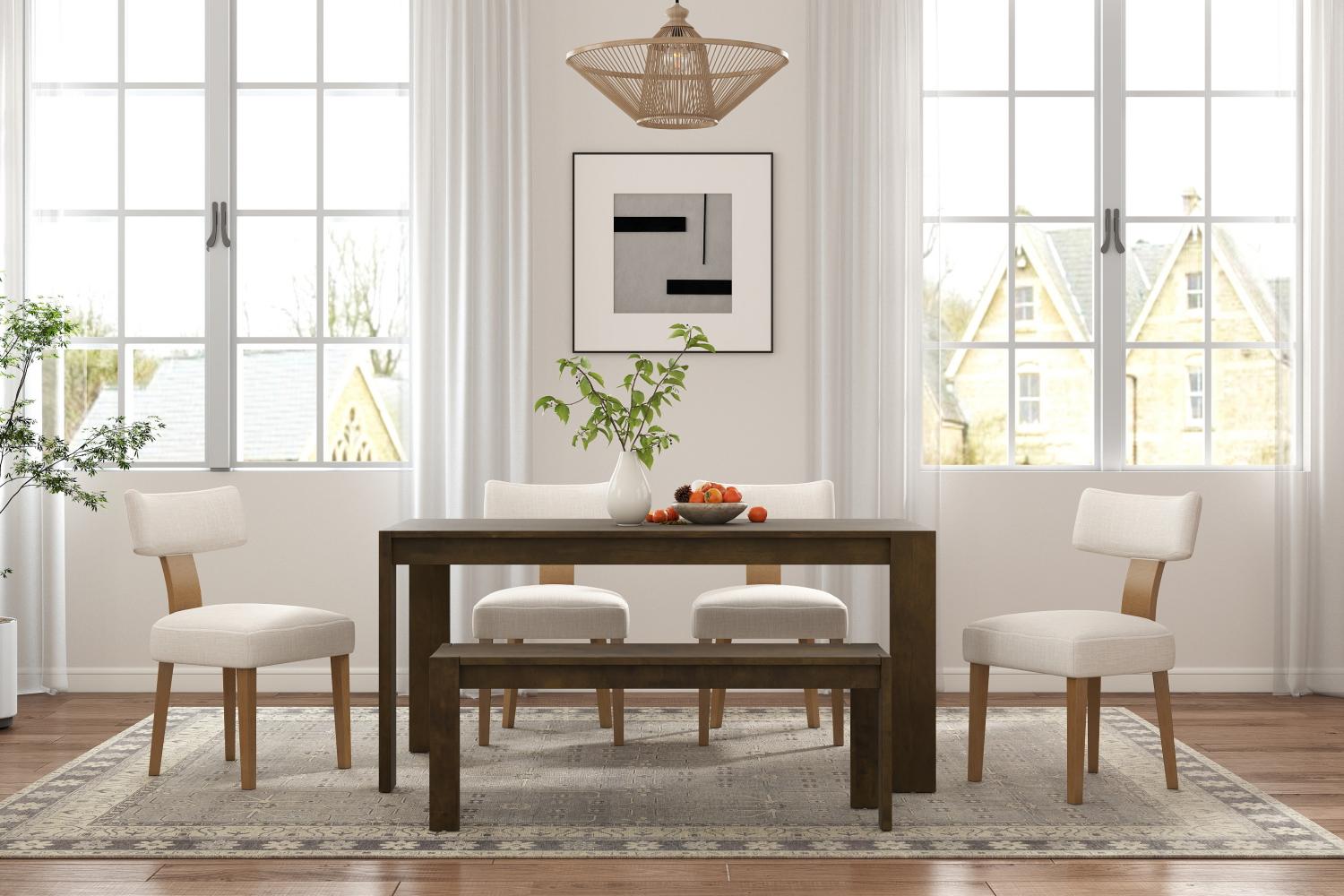 63-inch rectangular solid wood dining table with mid-century modern styling