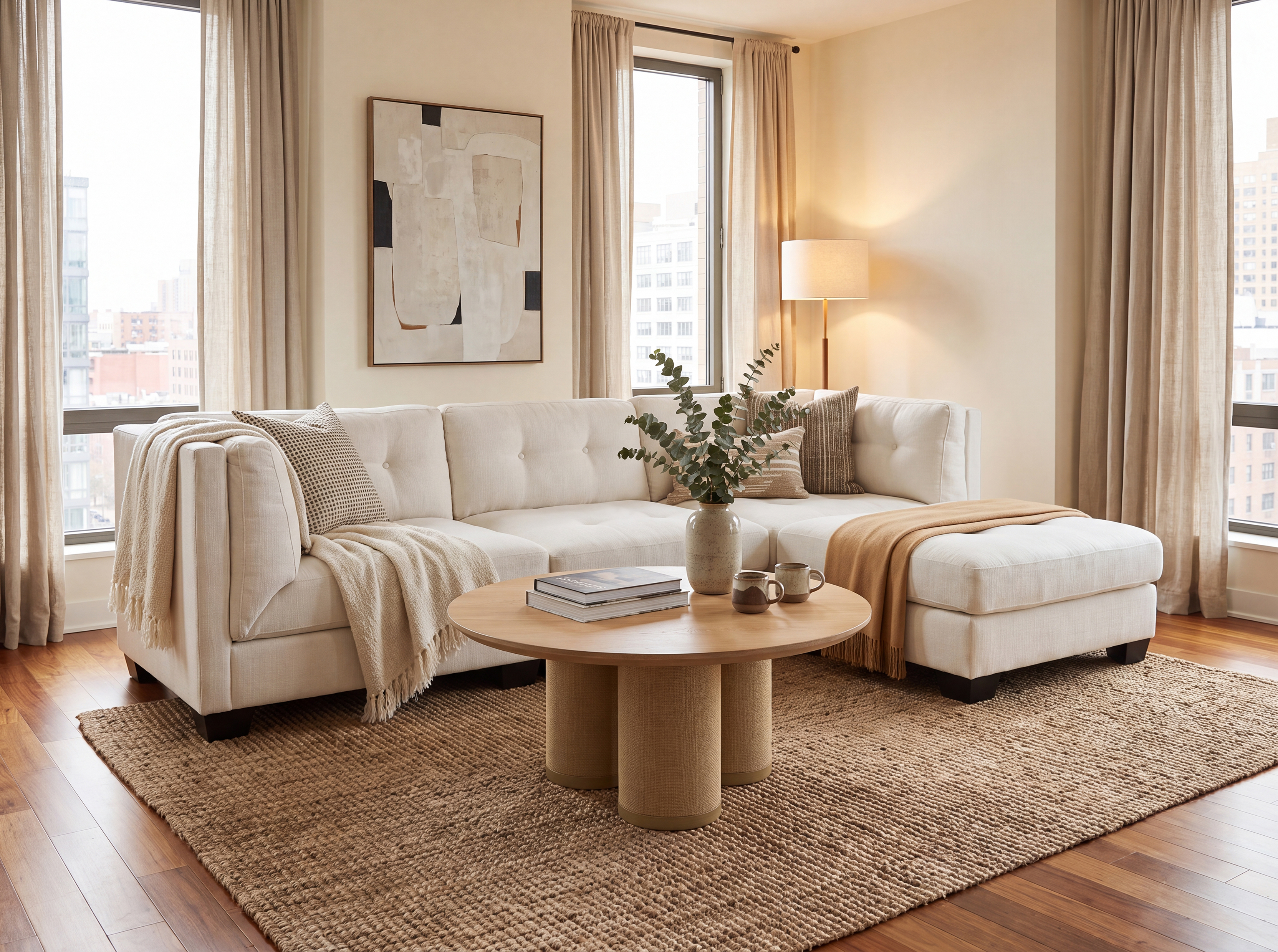 Modern sectional sofa in a warm living space