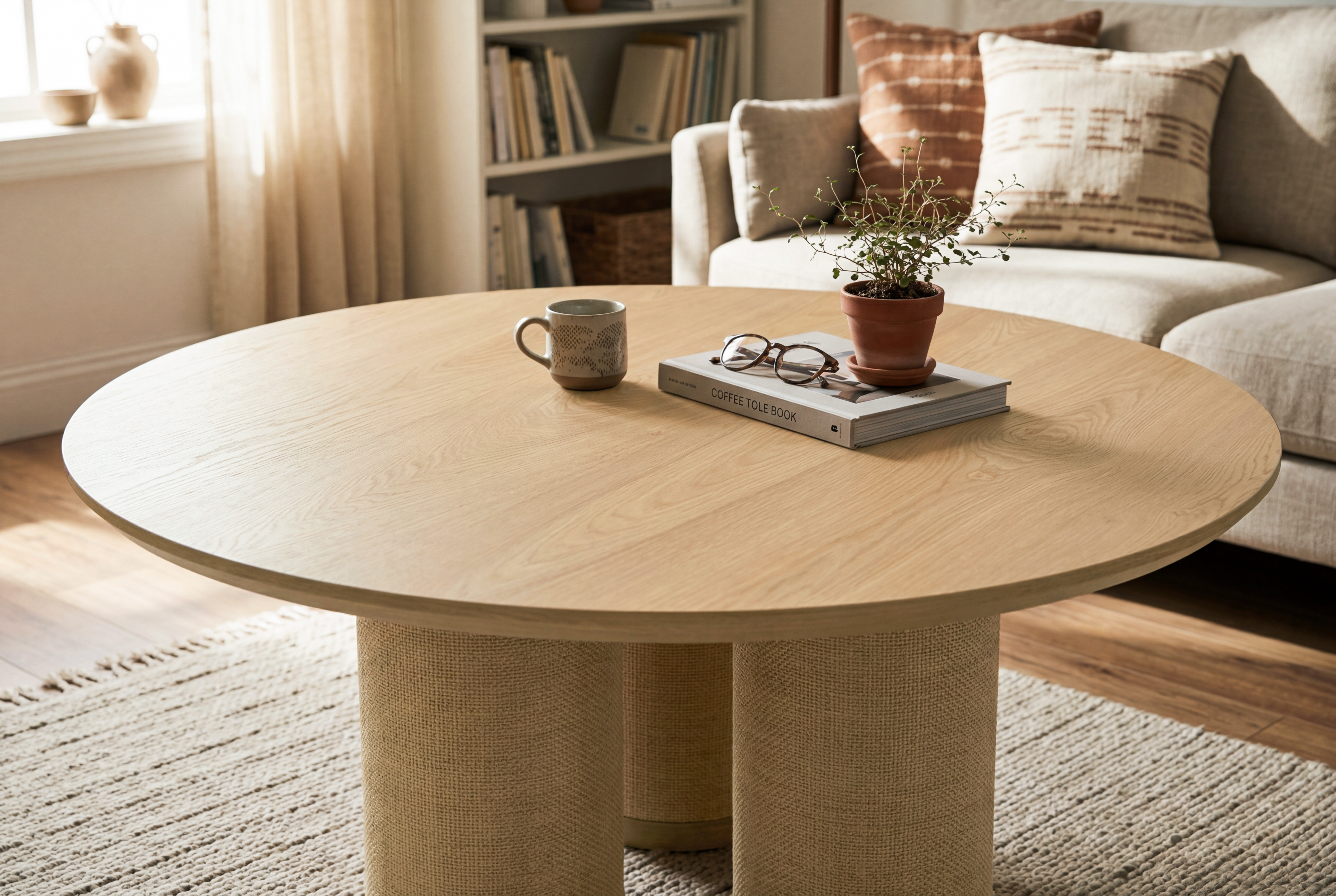 Close-up of the coffee table surface and rounded edges