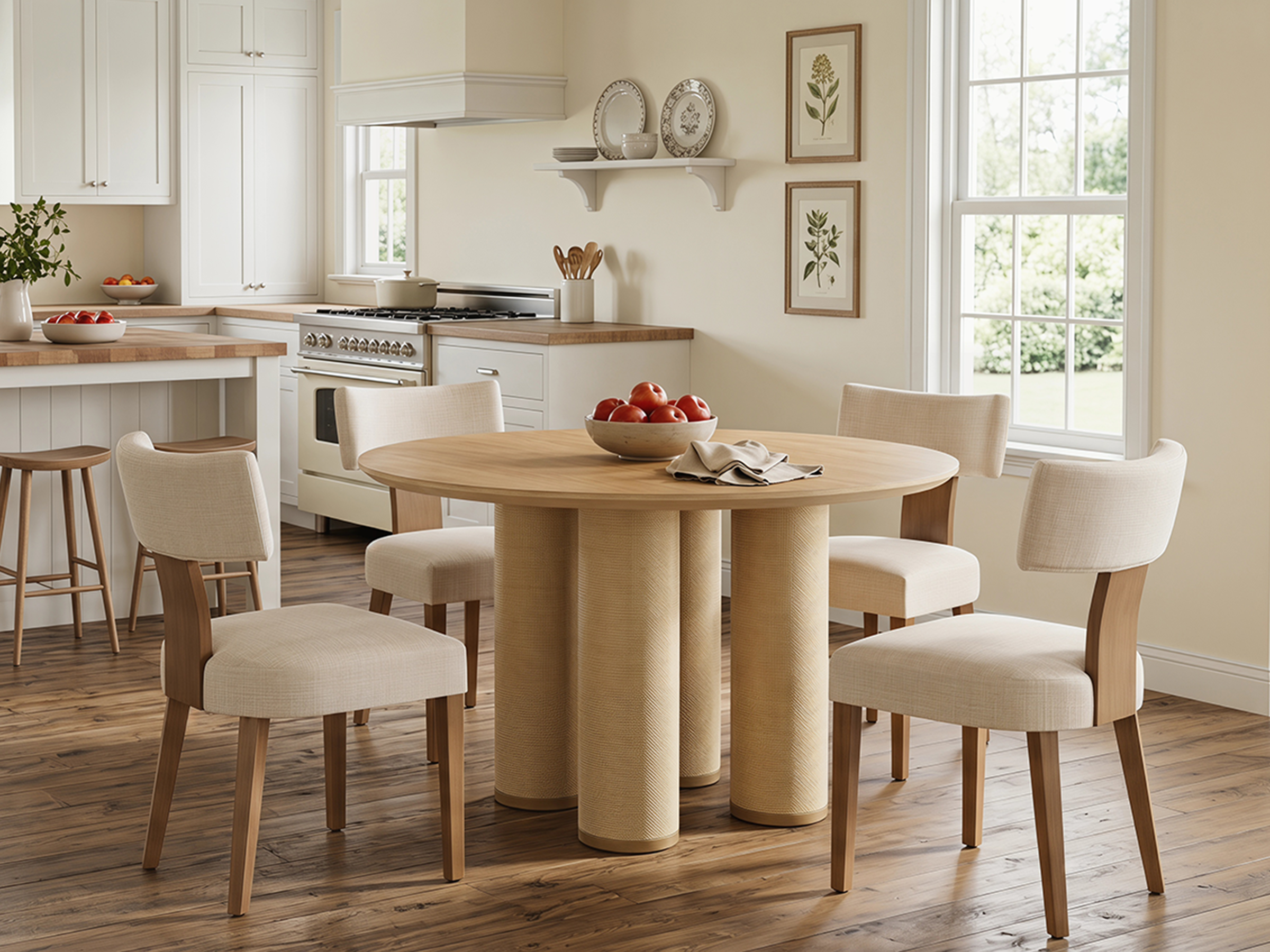Round dining table used in a versatile modern interior
