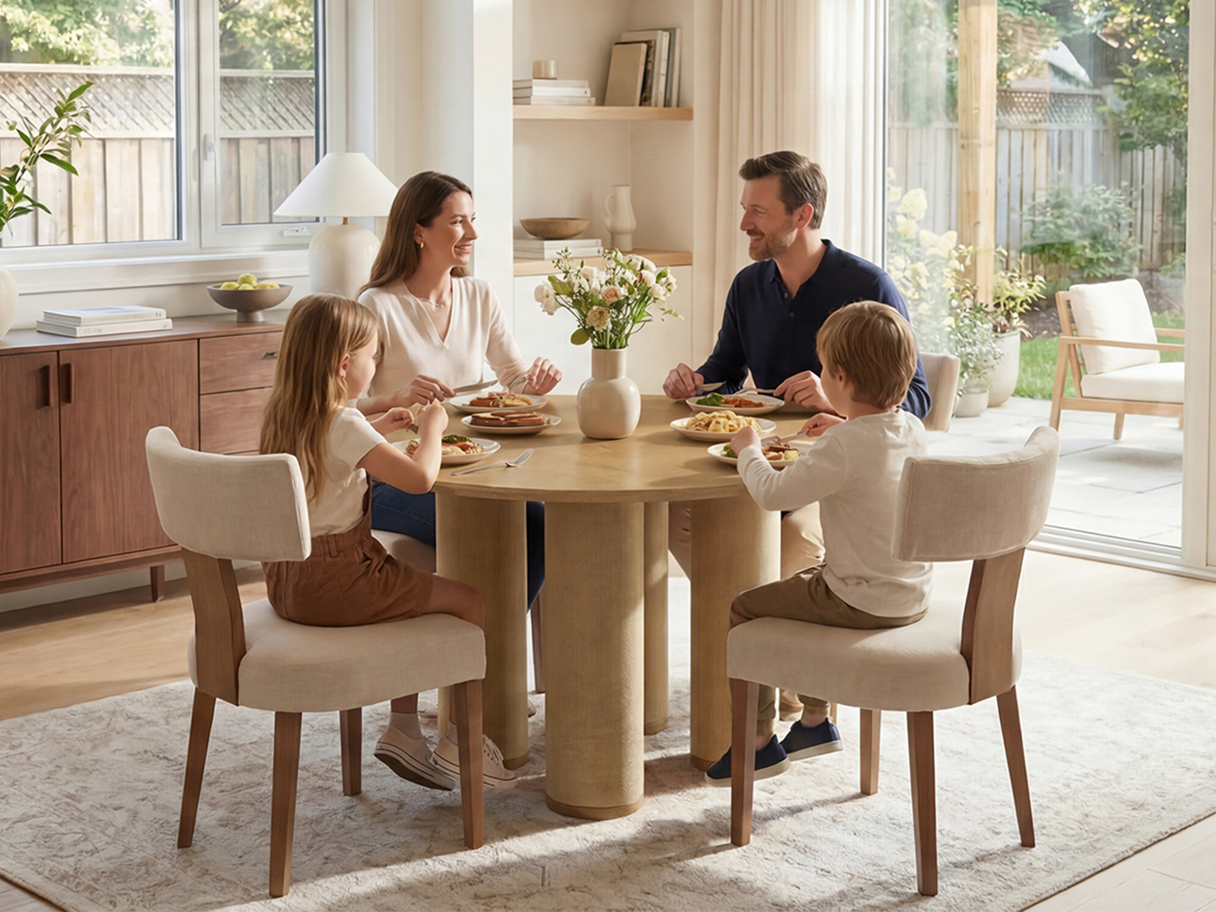 47.5 inch round dining table styled for everyday dining
