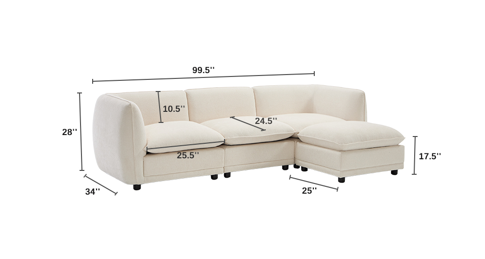 3-Seater Sofa with Ottoman Dimensions