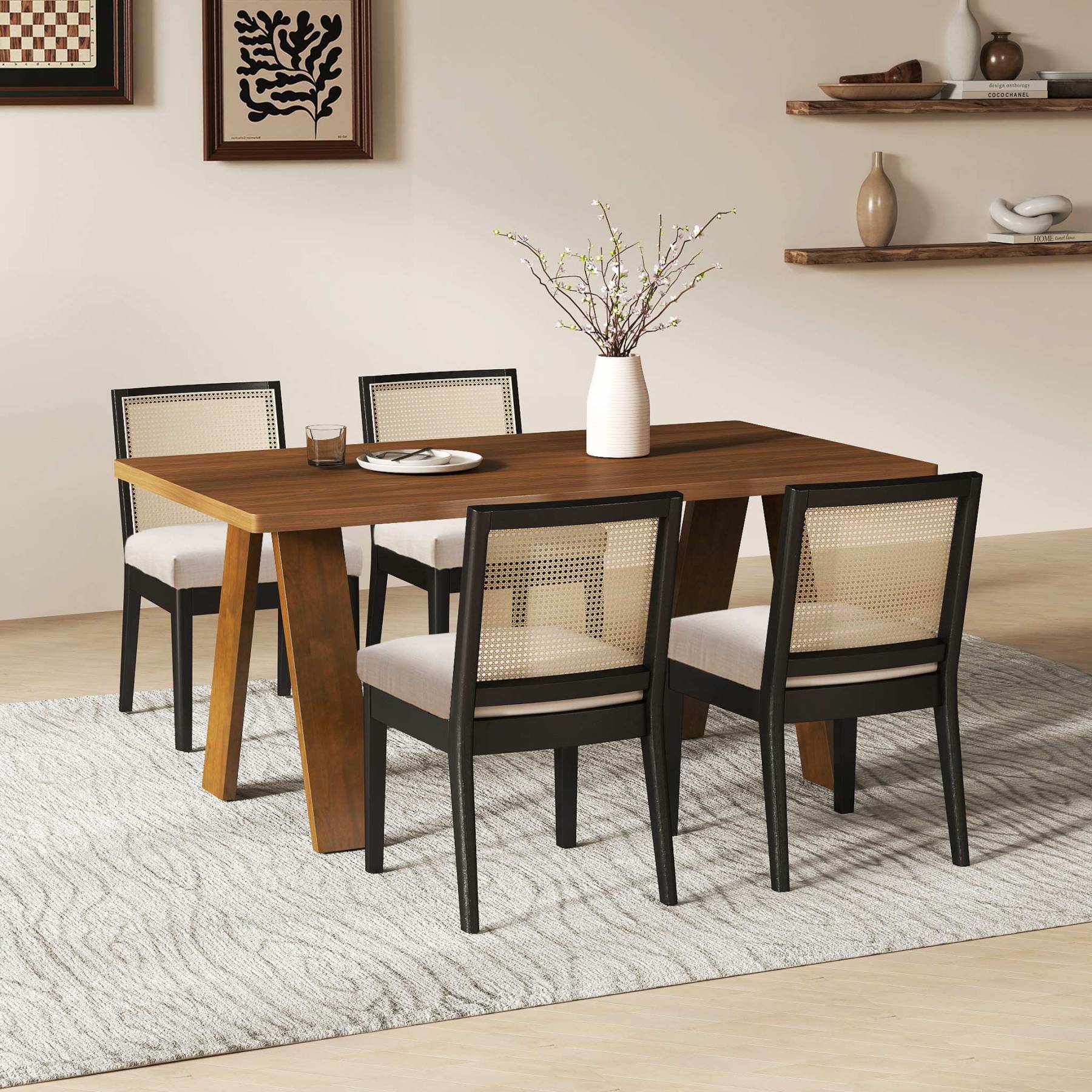 Cross Wooden Dining Table Set