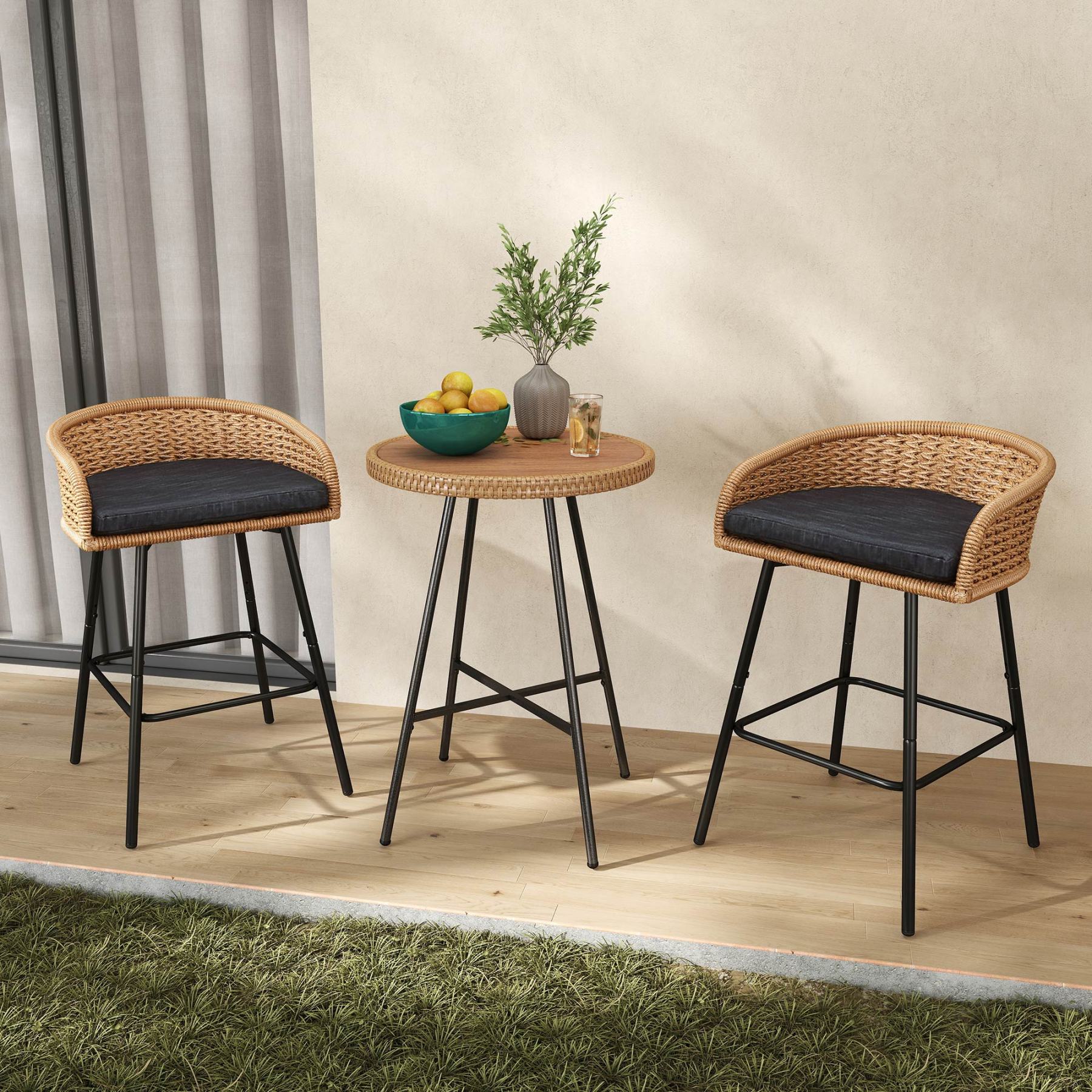 Neil Outdoor Cane Bar Stools (Set of 2)