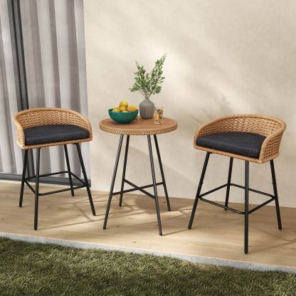 Neil Outdoor Cane Bar Stools (Set of 2)