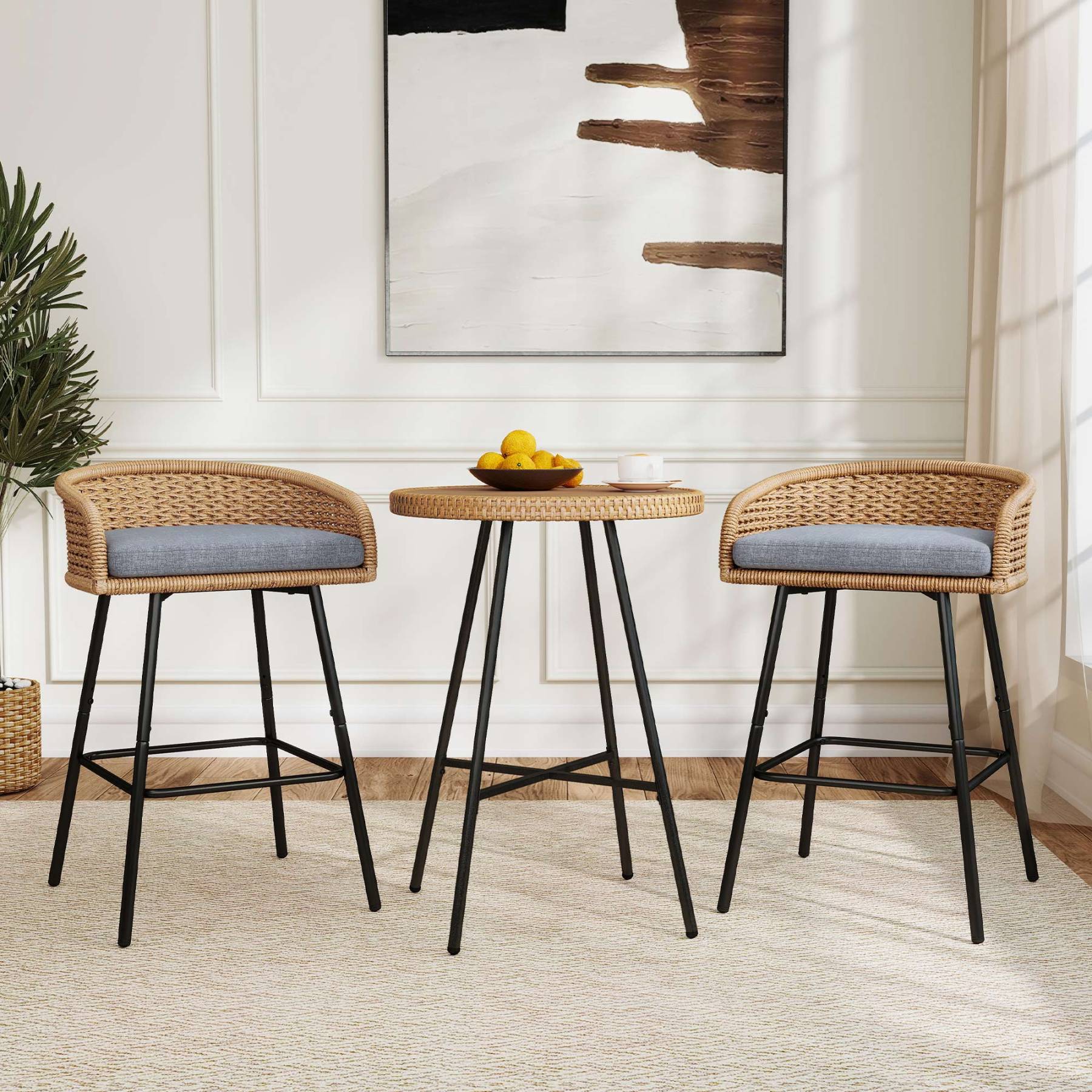 Neil Outdoor Cane Bar Stools Set