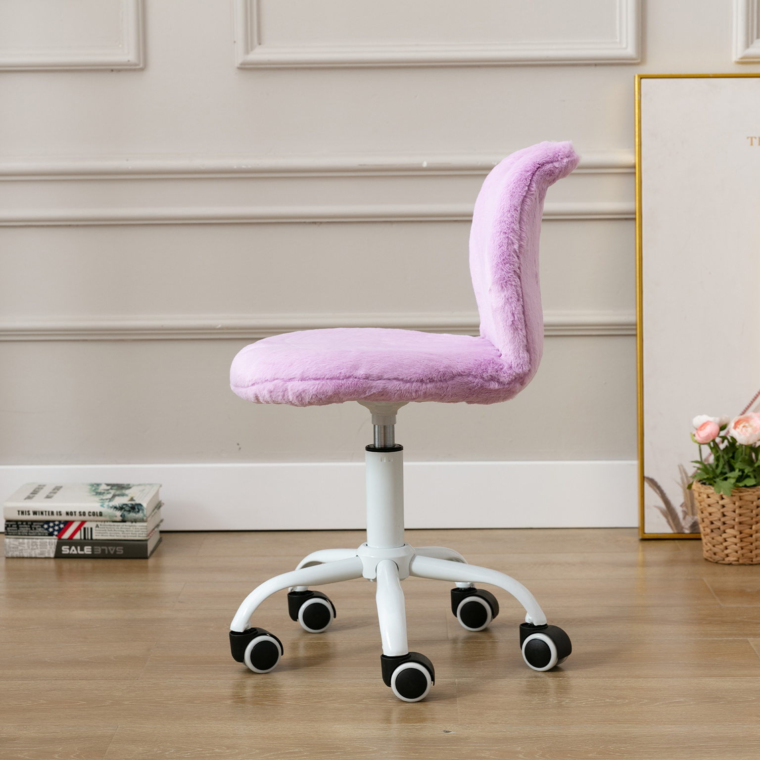 Cat Design Kids Desk Chair Rolling Study Girls Tollder Room Faux