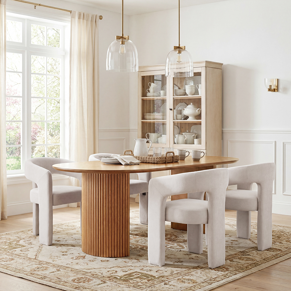 Mateo Oval Dining Table With Dove Chairs Set