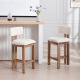 modern beige upholstered counter stools set of 2 with solid wood legs beside kitchen island in bright dining space