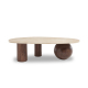 inexpensive modern coffee table with oval marble top and sculptural wood legs in contemporary minimalist design