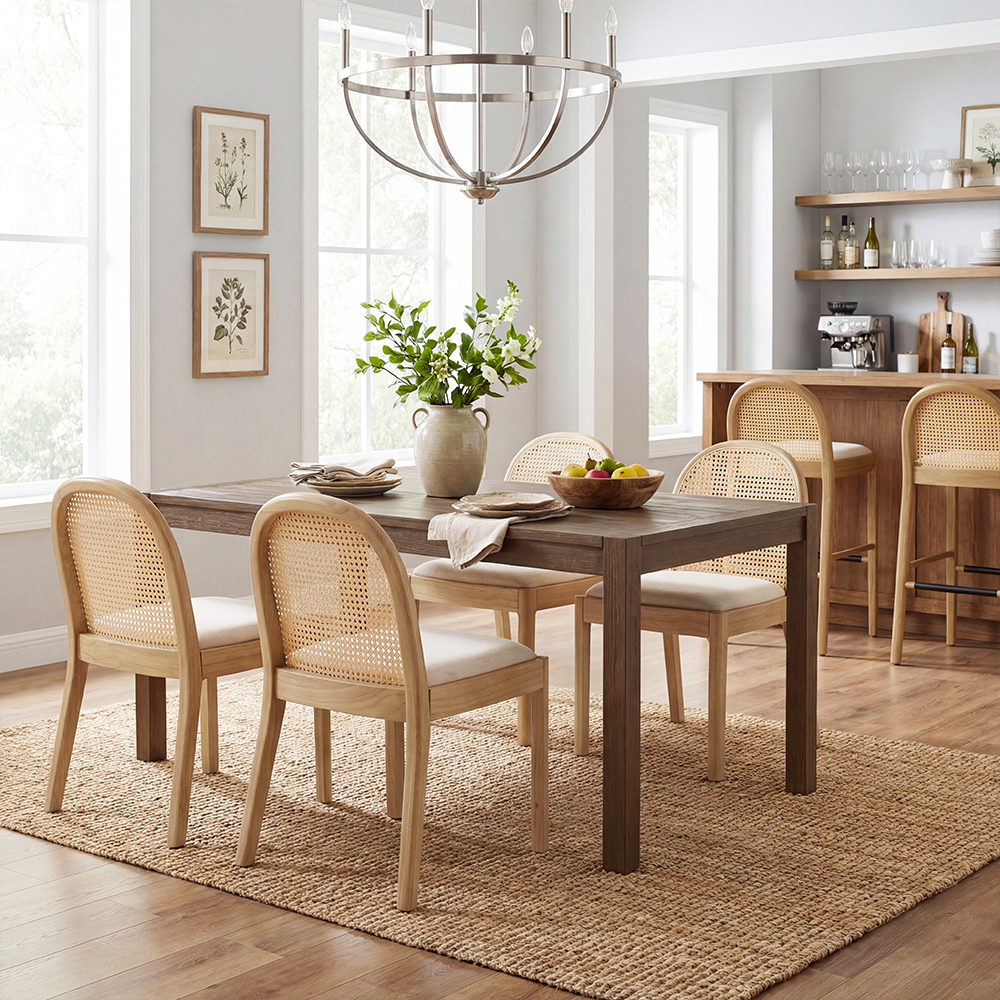 Salem Mid Century Modern Rattan Dining Chairs (Set of 2)