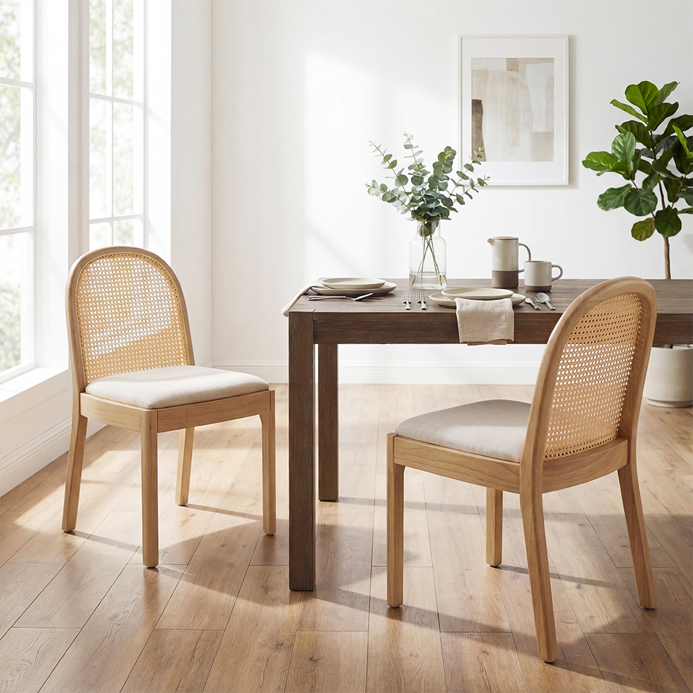 Salem Mid Century Modern Rattan Dining Chairs (Set of 2)