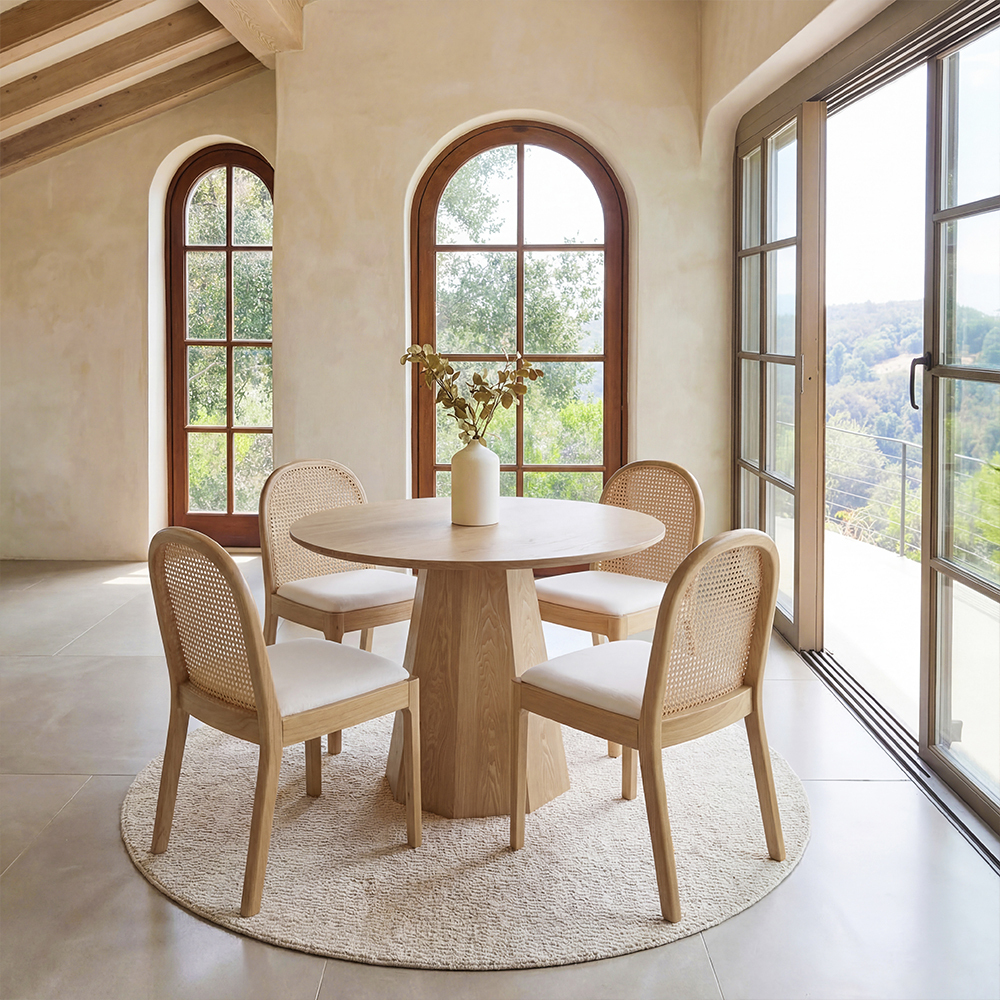 Salem Mid Century Modern Rattan Dining Chairs (Set of 2)