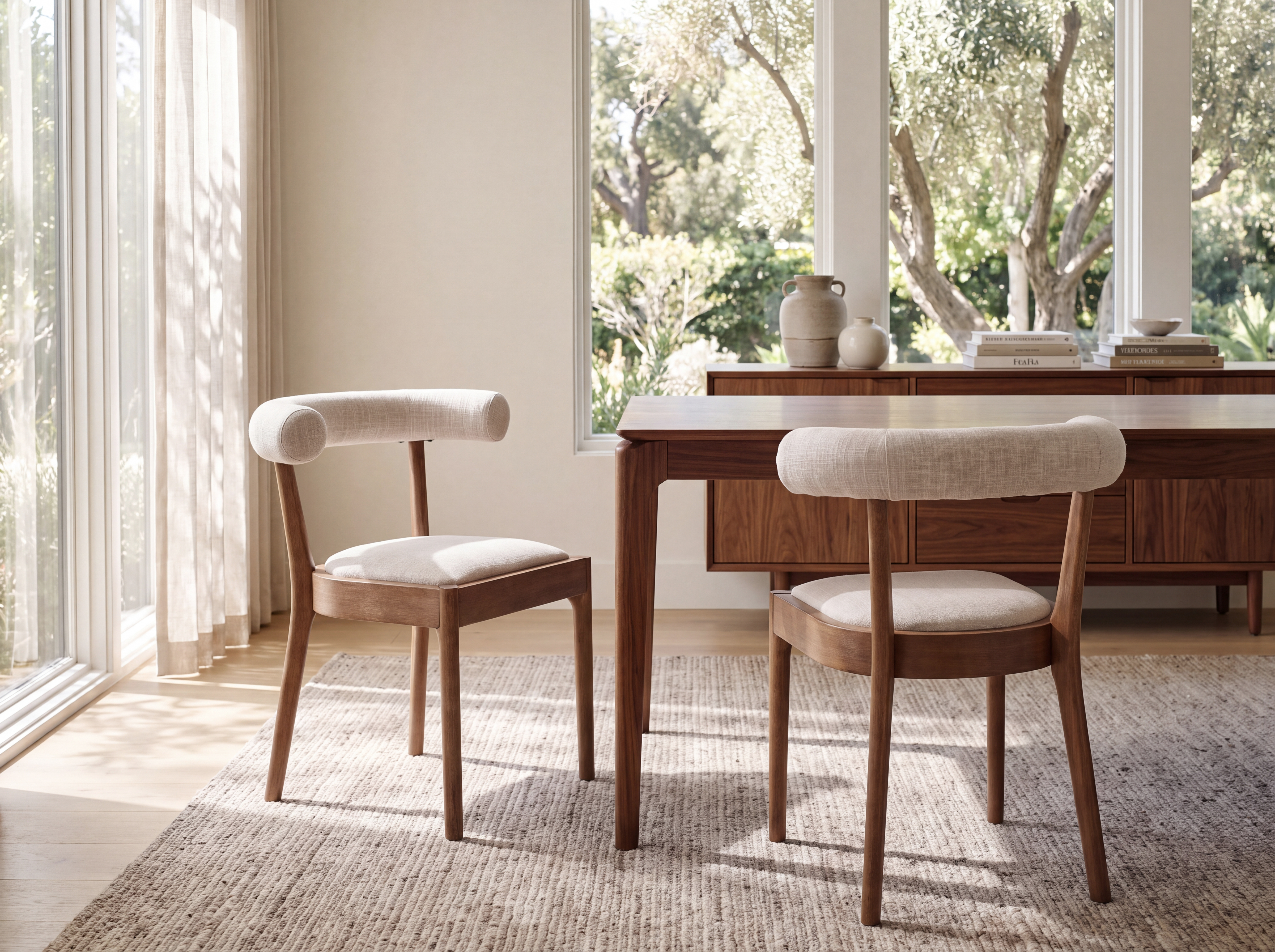 Natural solid wood dining chair frame with protective foot pads
