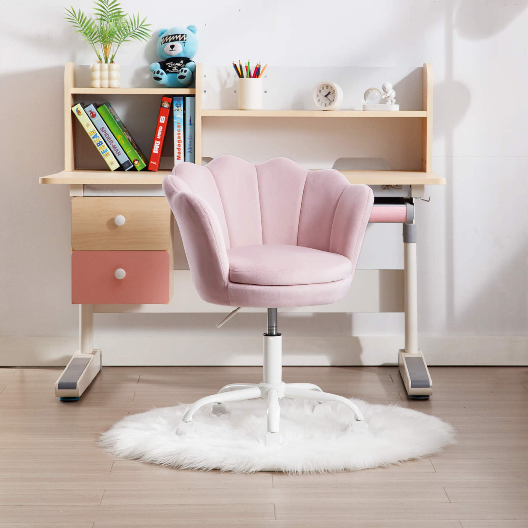Flower Kid Desk Chair with Seashell Back for girls room