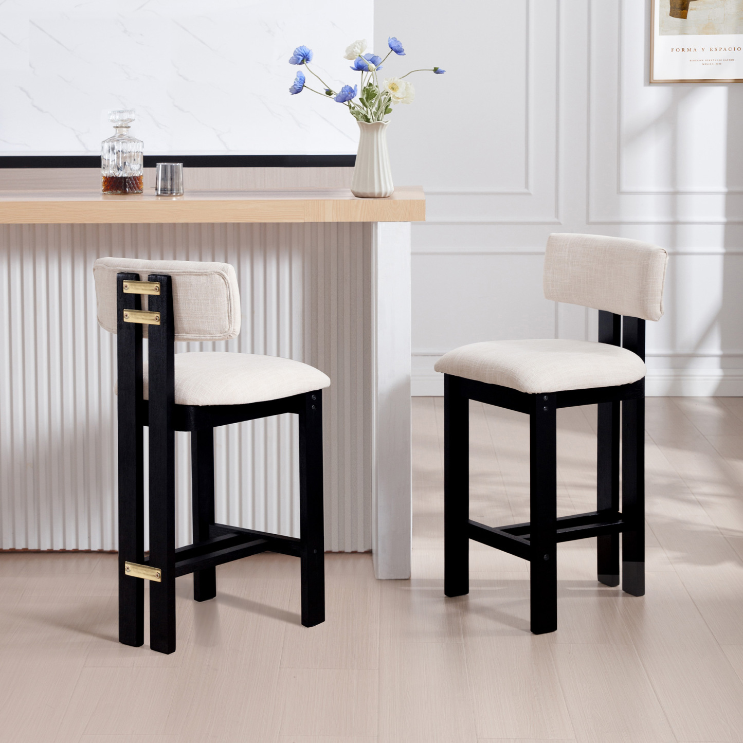 Griid Dining Chairs Set with Wood Frame and Soft Fabric for Dining