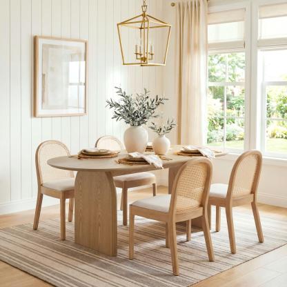 Salem Mid Century Modern Rattan Dining Chairs (Set of 2)