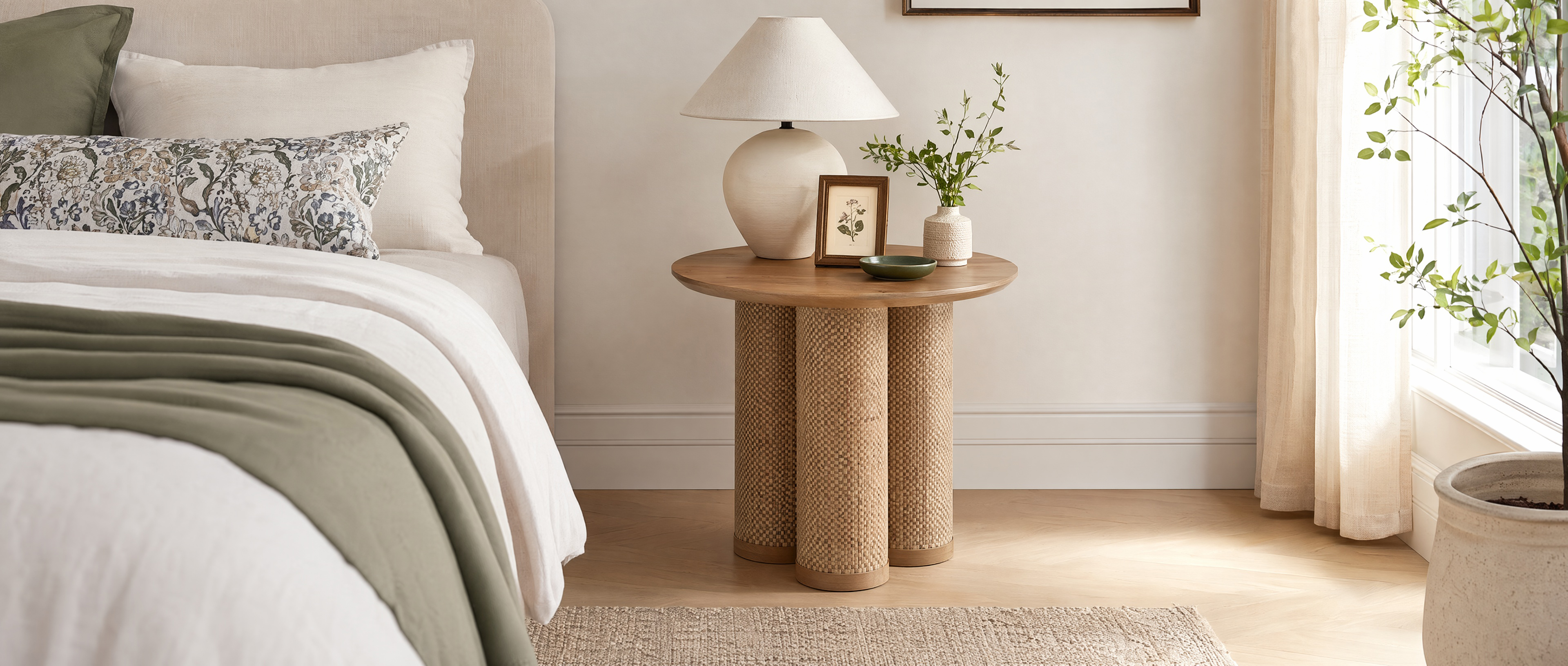 Two-piece nesting coffee table set arranged together
